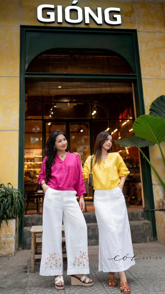 Áo cổ trụ 19 nút bọc màu Linen tưng premium Cói Design