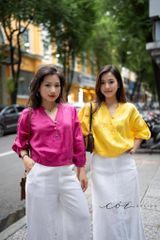 Áo cổ trụ 19 nút bọc màu Linen tưng premium Cói Design
