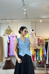 Áo gile nút bọc linen tưng premium Cói Design