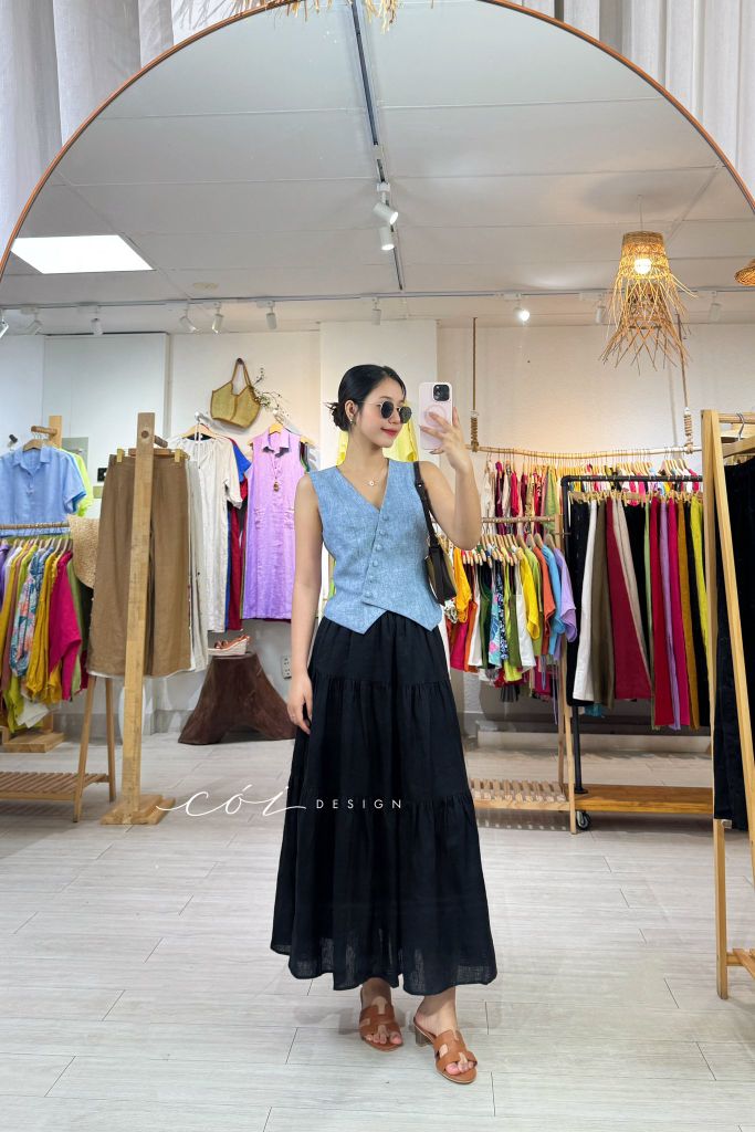 Áo gile nút bọc linen tưng premium Cói Design