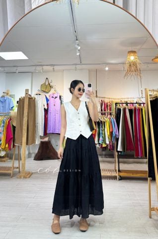 Áo gile form basic linen tưng premium Cói Design