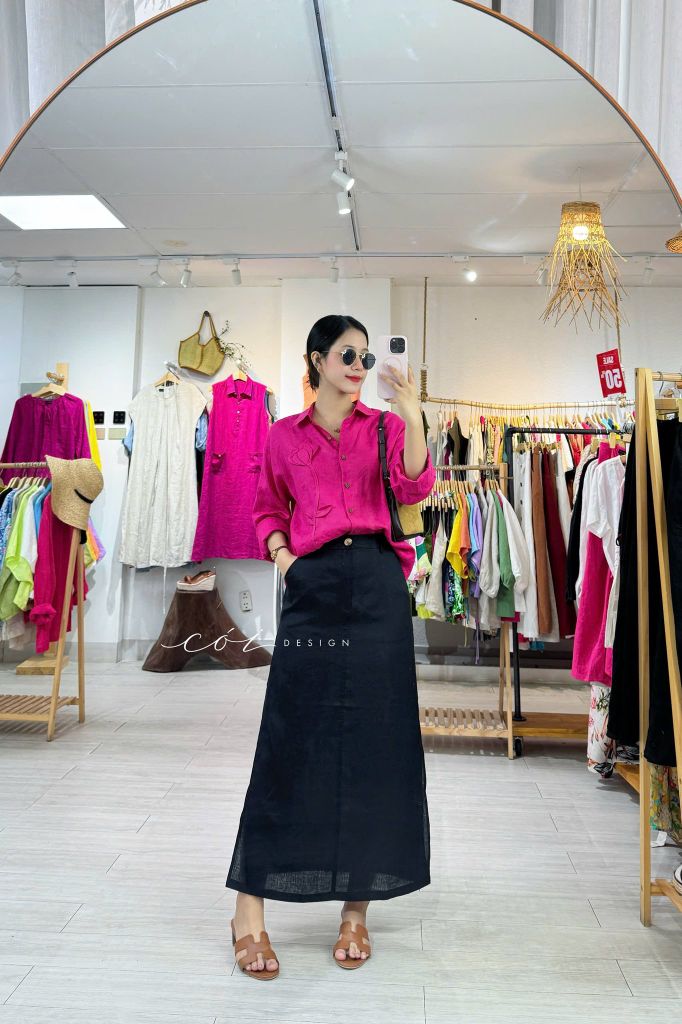 Áo sơ mi phối hoa Handmade linen tưng premium Cói Design