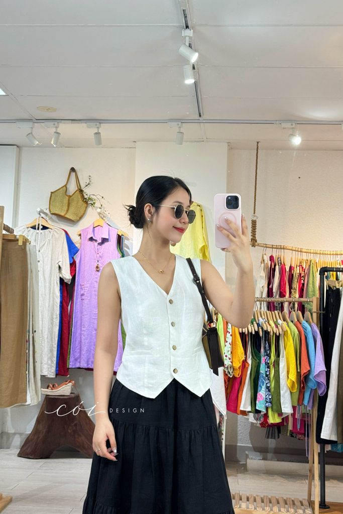 Áo gile form basic linen tưng premium Cói Design