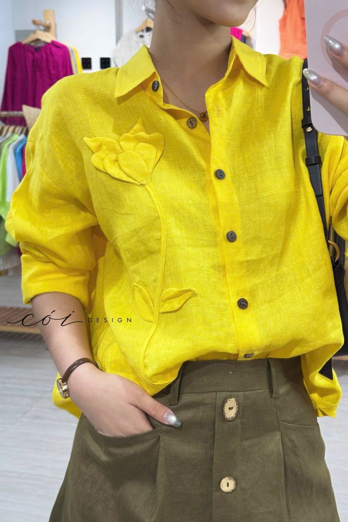 Áo sơ mi phối hoa Handmade linen tưng premium Cói Design