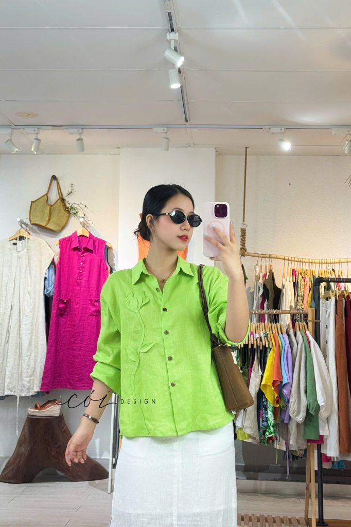 Áo sơ mi phối hoa Handmade linen tưng premium Cói Design