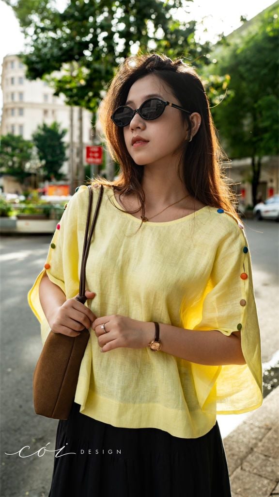 Áo tay rơi đan chéo lưng linen tưng premium Cói Design