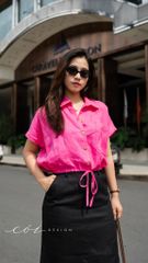 Áo sơ mi croptop rút dây linen tưng Cói Design