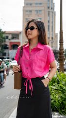 Áo sơ mi croptop rút dây linen tưng Cói Design