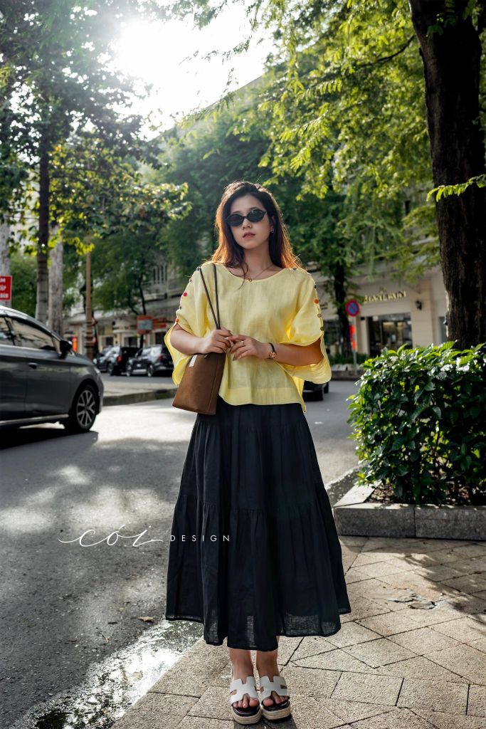 Áo tay rơi đan chéo lưng linen tưng premium Cói Design