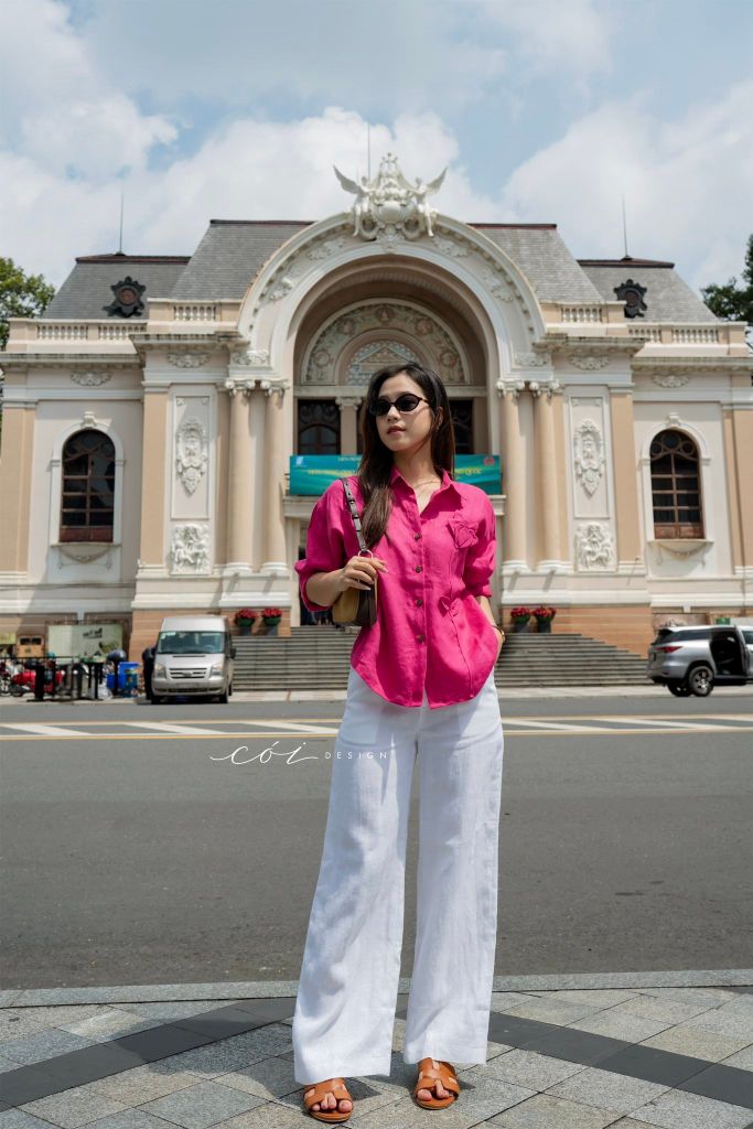 Áo sơ mi phối hoa Handmade linen tưng premium Cói Design