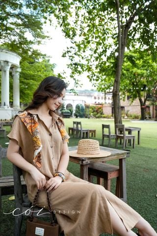 Đầm sơ mi suông vạt bầu linen tưng premium Cói Design