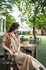 Đầm sơ mi suông vạt bầu linen tưng premium Cói Design