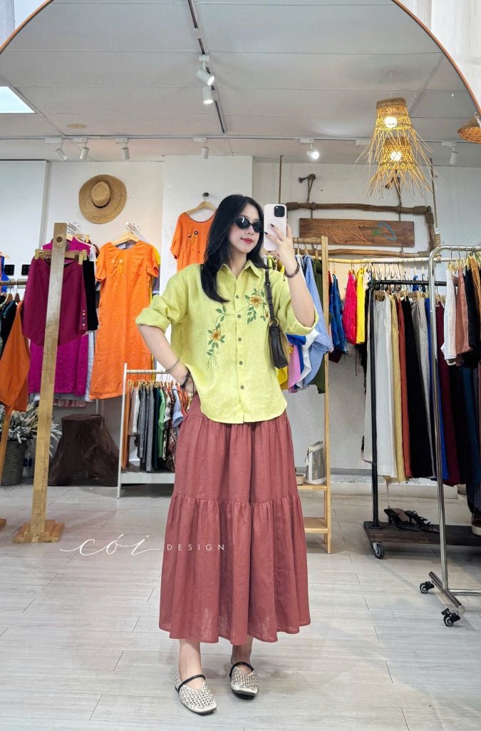 Chân váy tầng linen tưng premium Cói Design