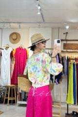 Áo tay phồng phối nơ lưng linen tưng premium Cói Design