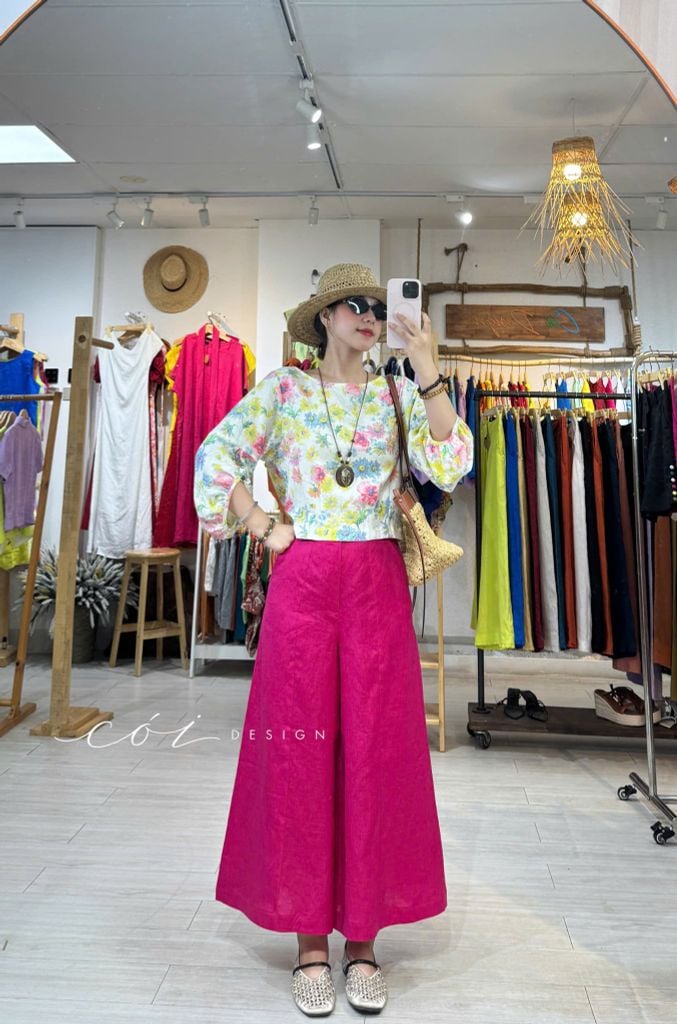 Áo tay phồng phối nơ lưng linen tưng premium Cói Design