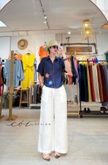 Áo sơ mi rút dây sườn phối hoa handmade linen tưng Cói Design