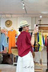 Áo sơ mi rút dây sườn phối hoa handmade linen tưng Cói Design