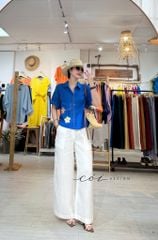 Áo sơ mi rút dây sườn phối hoa handmade linen tưng Cói Design