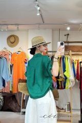 Áo sơ mi rút dây sườn phối hoa handmade linen tưng Cói Design