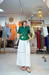 Áo sơ mi rút dây sườn phối hoa handmade linen tưng Cói Design