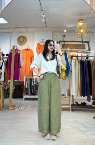Áo sơ mi tay dài lệch vạt linen tưng premium Cói Design