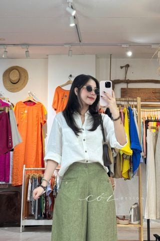 Áo sơ mi tay dài lệch vạt linen tưng premium Cói Design