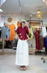 Áo sơ mi rút dây sườn phối hoa handmade linen tưng Cói Design
