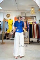 Áo sơ mi rút dây sườn phối hoa handmade linen tưng Cói Design