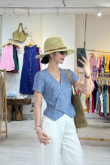 Áo gile xéo nút tay ngắn linen tưng premium Cói Design