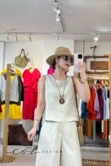 Áo sát nách nút bọc lưng (khuy dây) linen tưng premium Cói Design