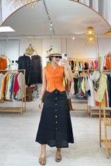 Chân váy hàng nút dừa 1 túi linen tưng premium Cói Design