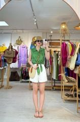 Áo sát nách thắt dây linen tưng premium Cói Design
