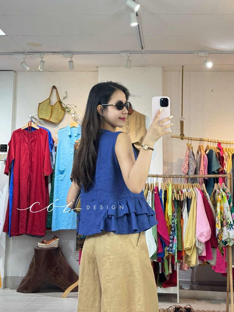 Áo sát nách phối lai bèo linen tưng premium Cói Design