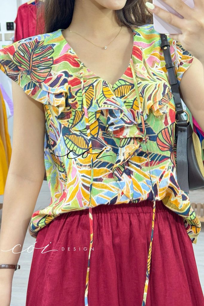 Áo cổ phối bèo linen tưng premium Cói Design