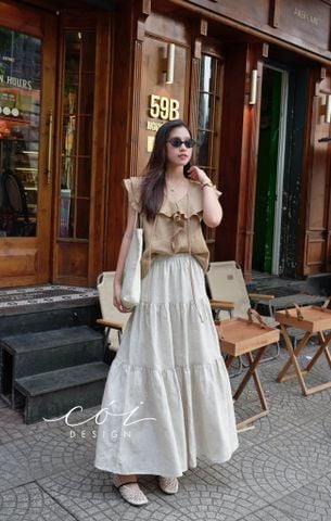 Áo cổ phối bèo linen tưng premium Cói Design