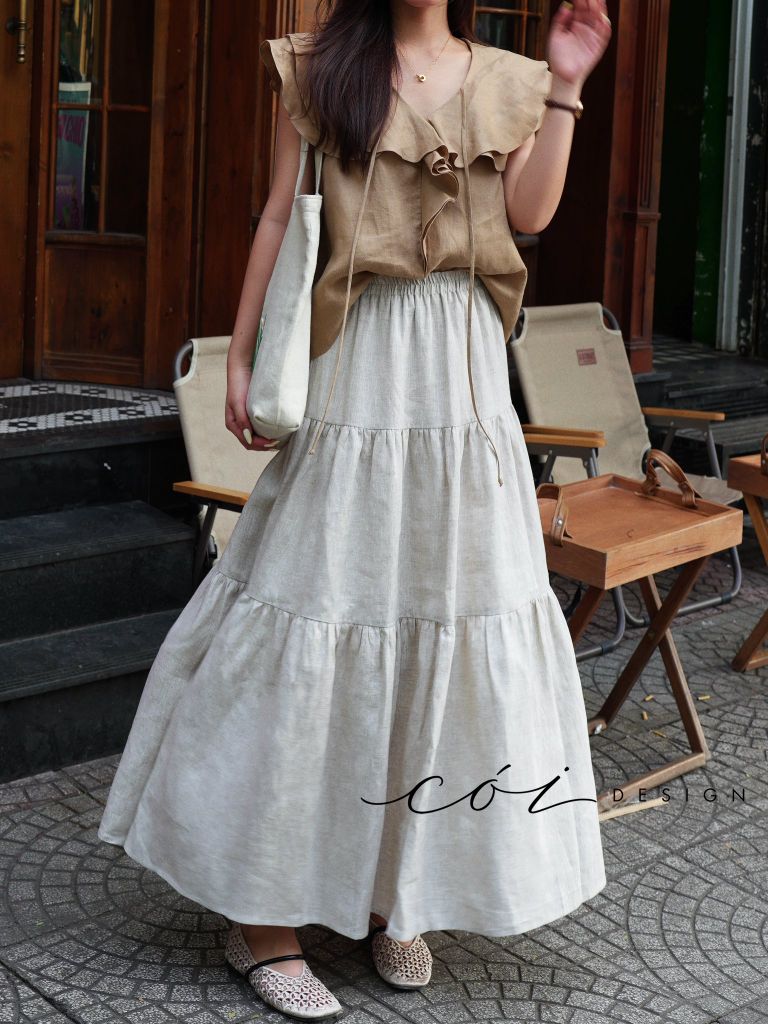 Áo cổ phối bèo linen tưng premium Cói Design