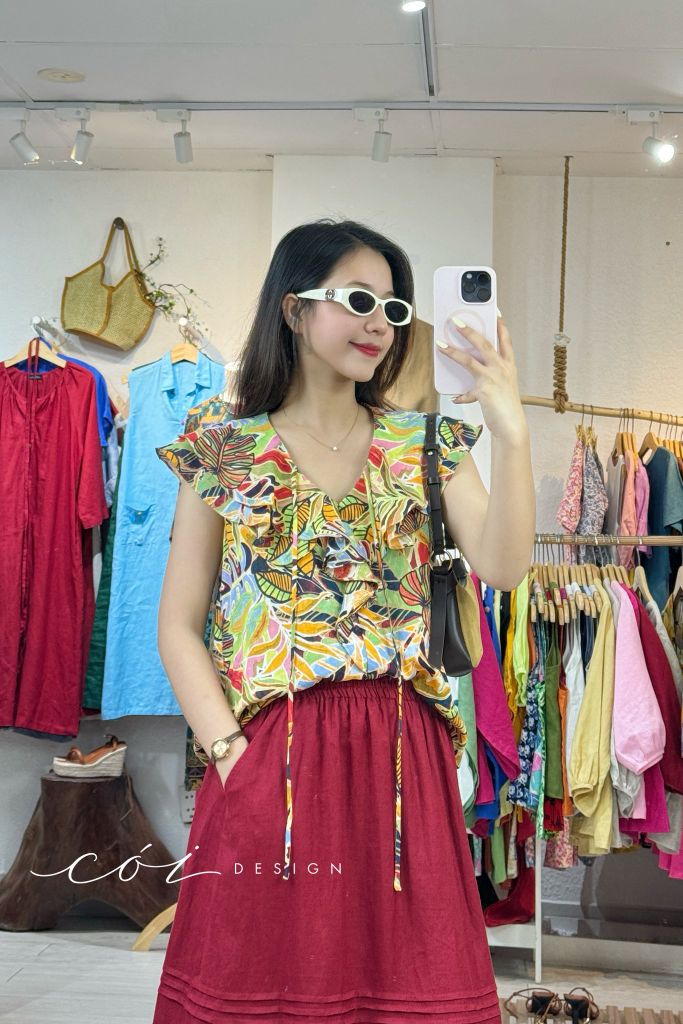 Áo cổ phối bèo linen tưng premium Cói Design