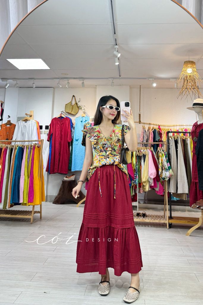 Áo cổ phối bèo linen tưng premium Cói Design