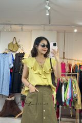 Áo cổ phối bèo linen tưng premium Cói Design