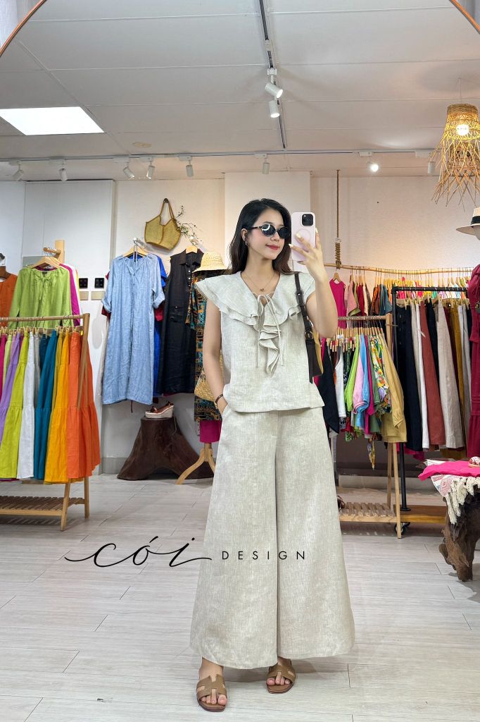 Áo cổ phối bèo linen tưng premium Cói Design