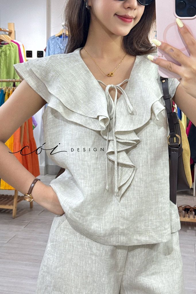 Áo cổ phối bèo linen tưng premium Cói Design