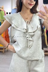 Áo cổ phối bèo linen tưng premium Cói Design