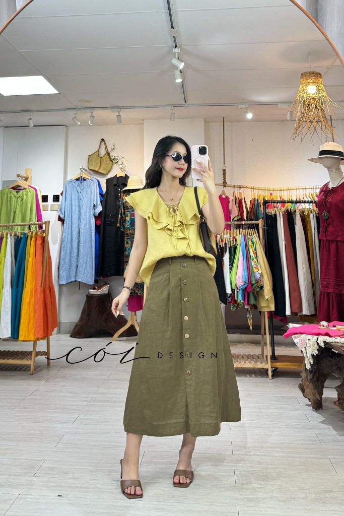 Áo cổ phối bèo linen tưng premium Cói Design