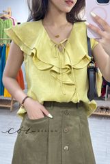 Áo cổ phối bèo linen tưng premium Cói Design