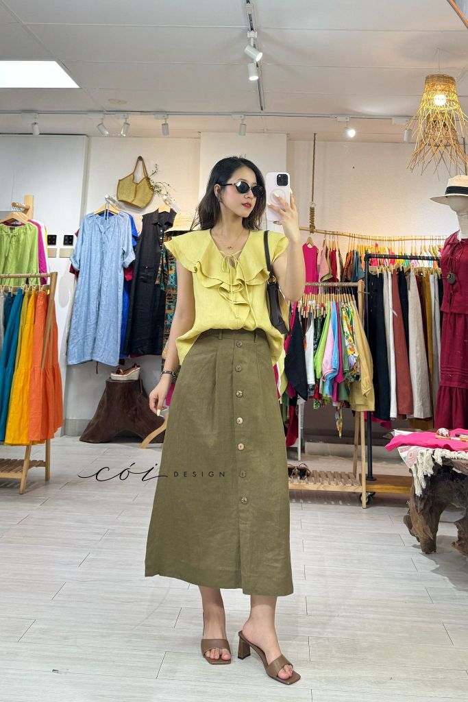 Áo cổ phối bèo linen tưng premium Cói Design