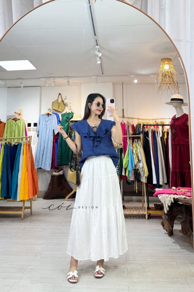 Áo cổ phối bèo linen tưng premium Cói Design