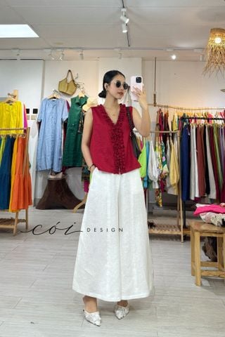 Áo sát nách cổ V viền bèo linen tưng premium Cói Design