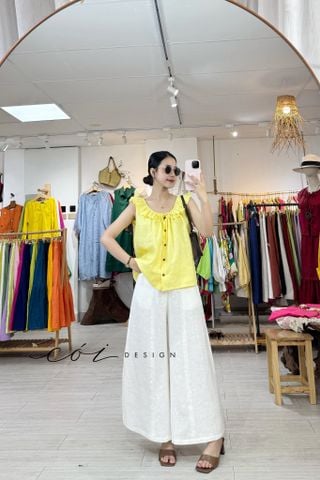 Áo cổ bèo nút dừa linen tưng premium Cói Design