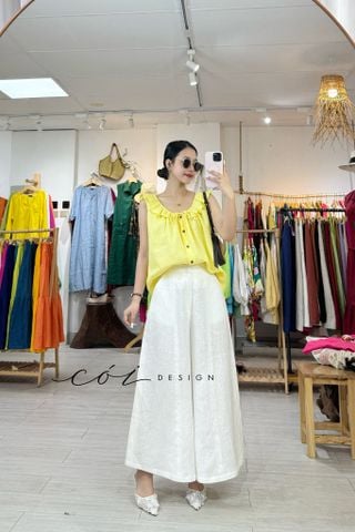 Áo cổ bèo nút dừa linen tưng premium Cói Design