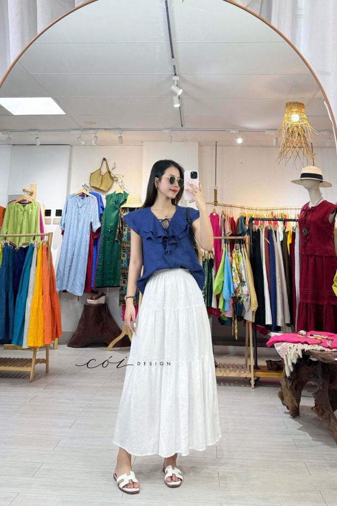 Áo cổ phối bèo linen tưng premium Cói Design